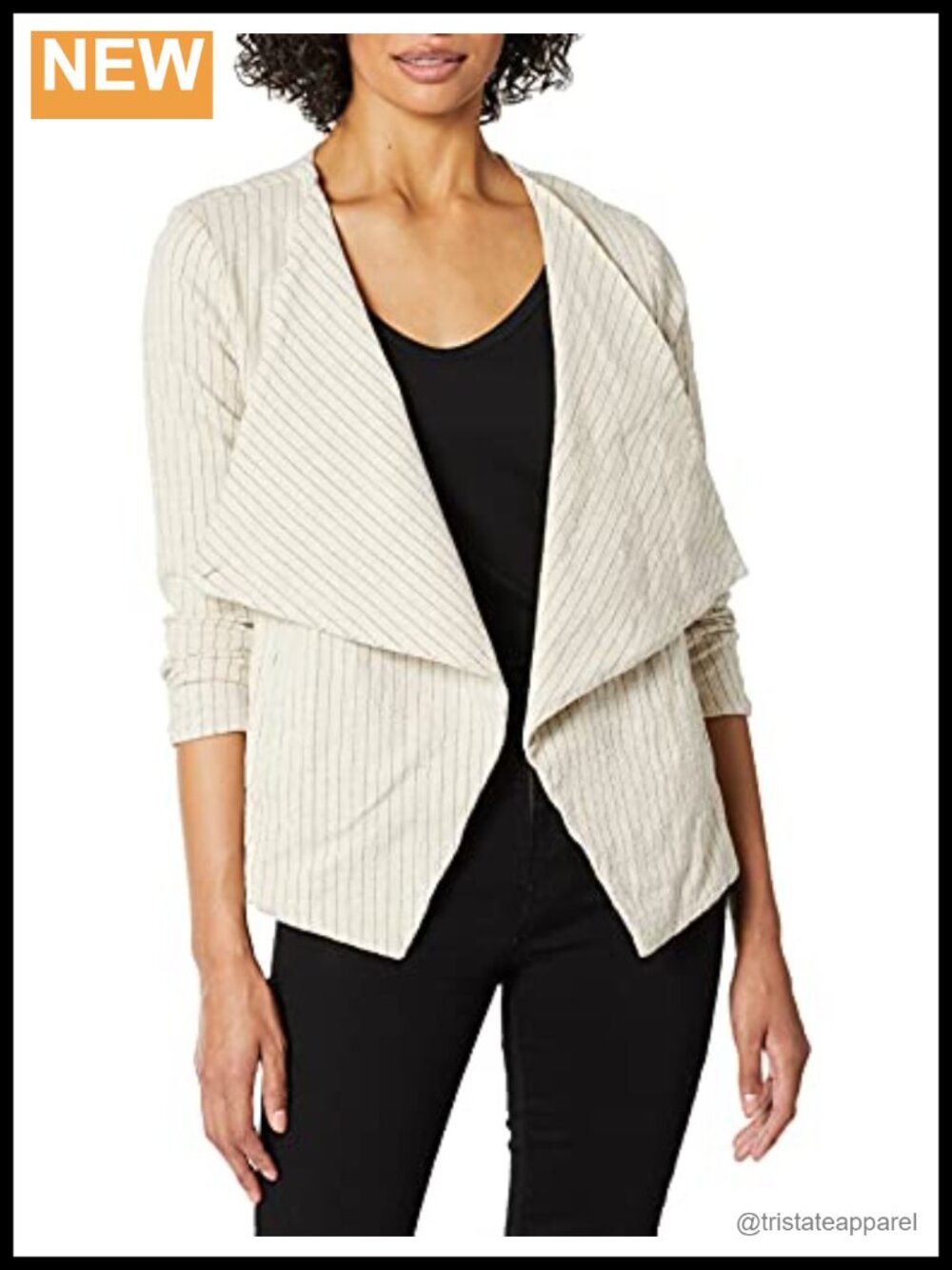 Linen Drape Front Pinstripe Jacket Womens Casual Blazer